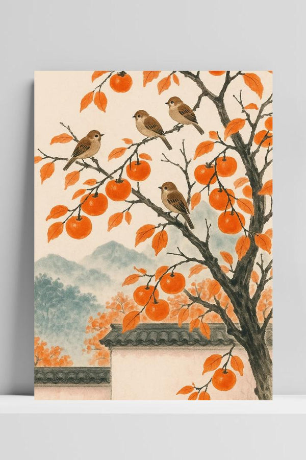 Birds Persimmon Autumn poster