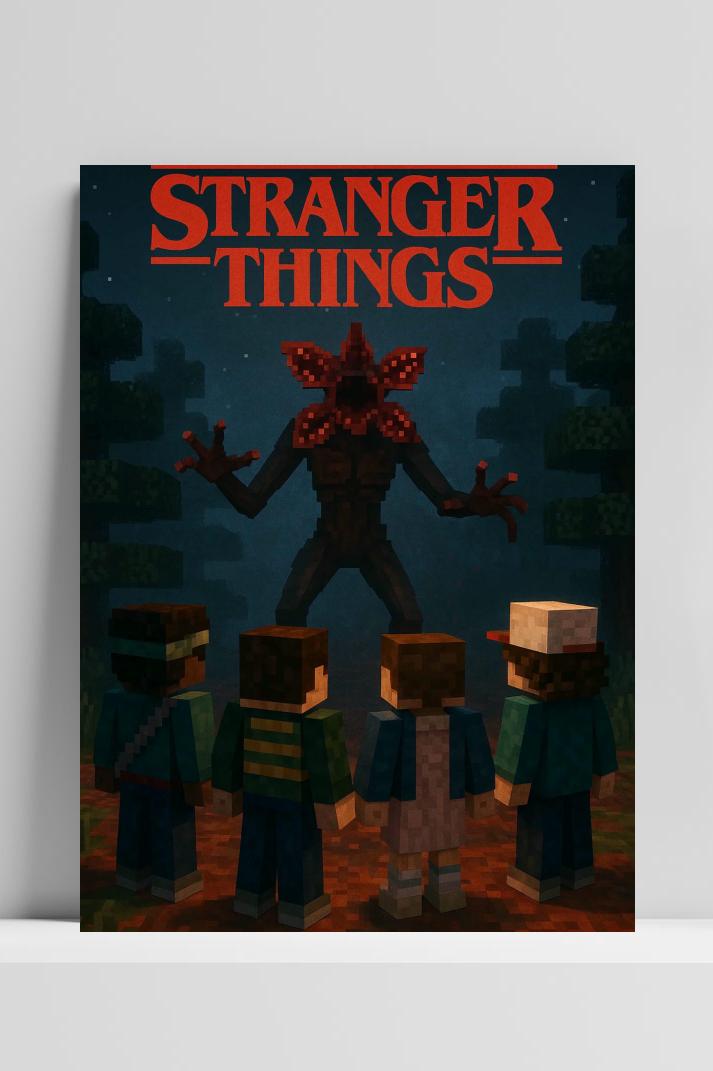 Stranger Things Pixel Text op 3mm aluminium dibond