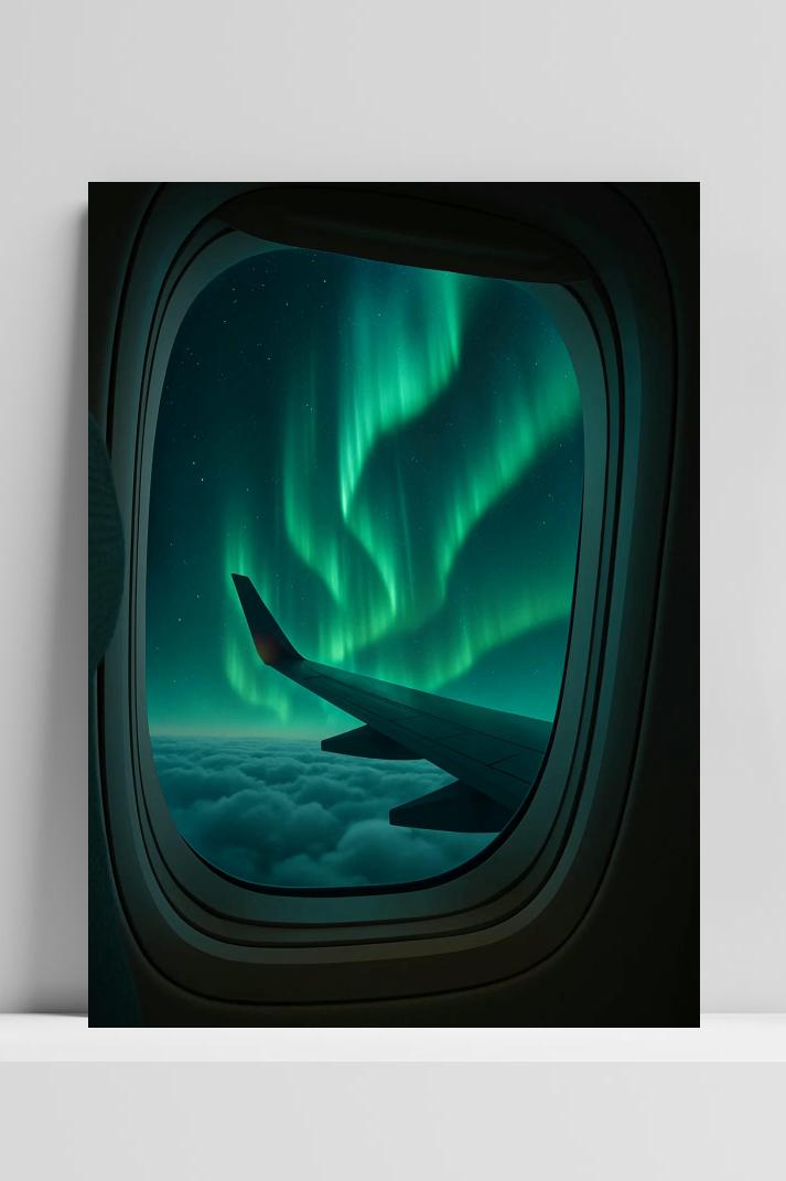 Airplane Northern Lights op 3mm aluminium dibond