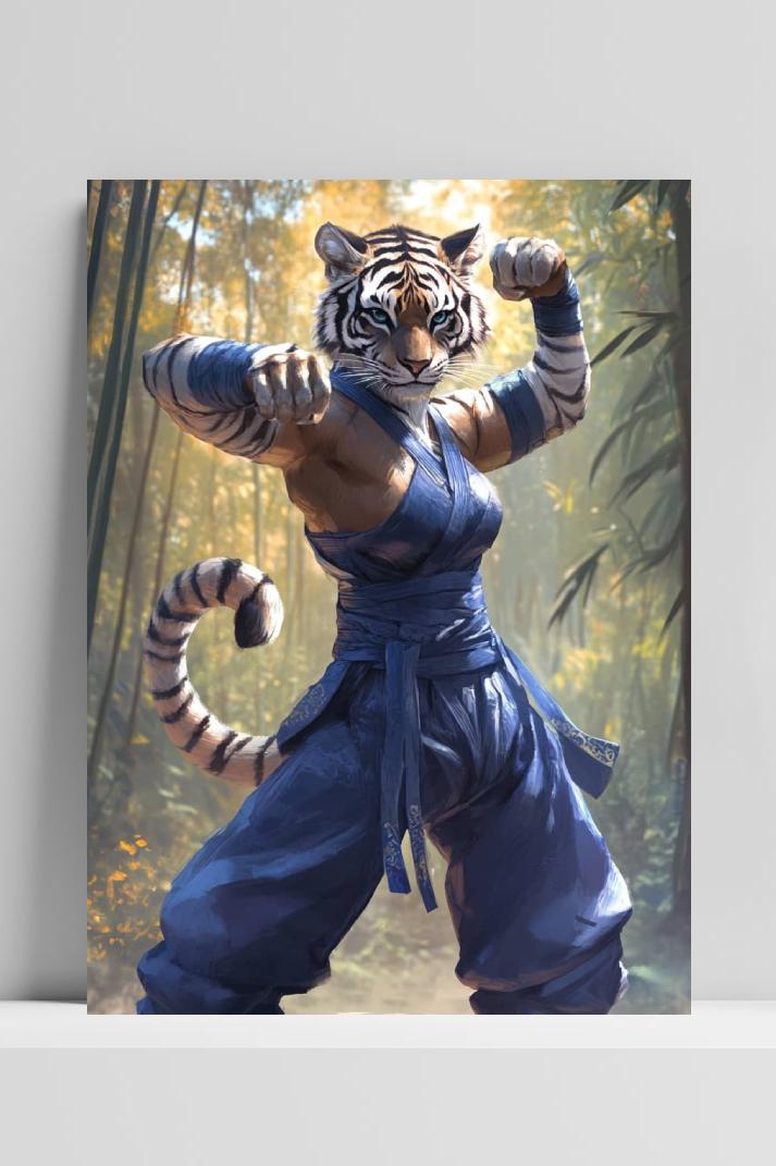 Tijger Kung Fu op 3mm aluminium dibond