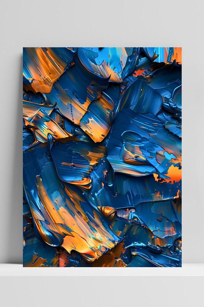 Blauw Oranje Kunst op 3mm aluminium dibond