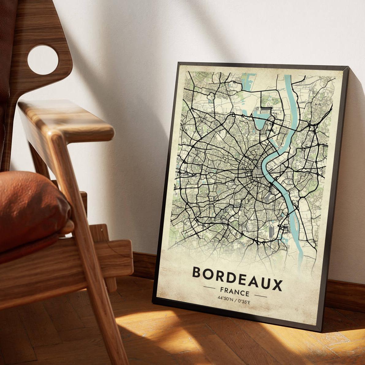 Bordeaux Map France Vintage poster sfeerbeeld 1