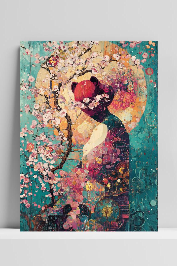 Abstract Cherry Blossom op 3mm aluminium dibond