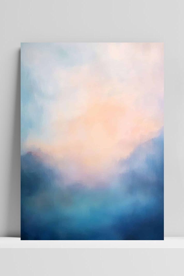 Blauwe Aquarel op 3mm aluminium dibond
