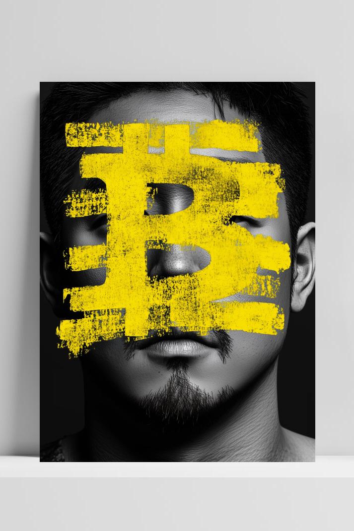 Bitcoin Portret op 3mm aluminium dibond