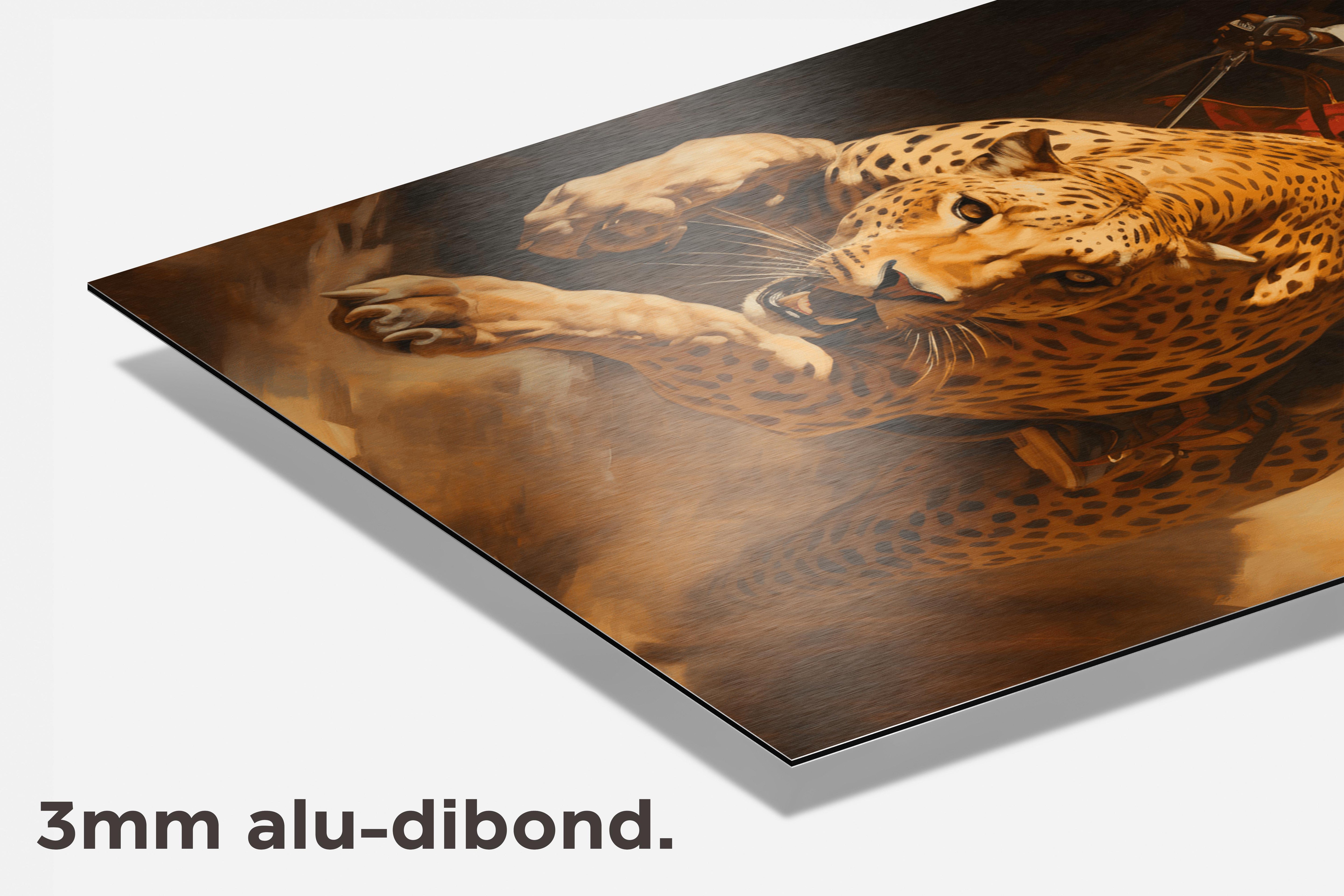 Man op Luipaard dibond detail