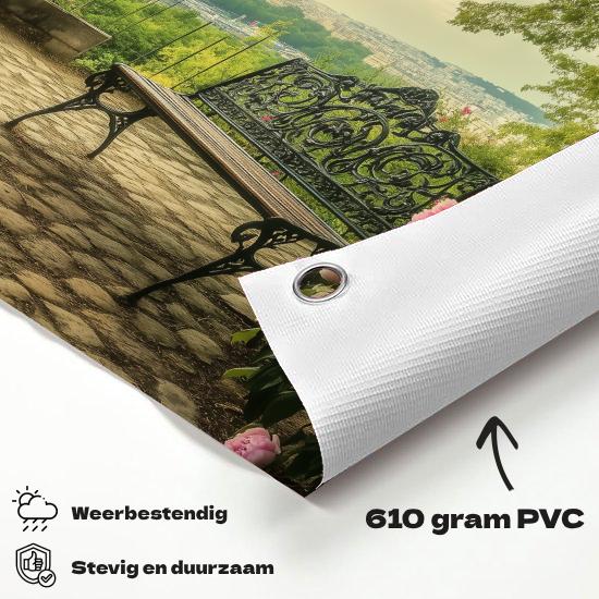 Tuinposter Parijs materiaal-detail: 610 grams weerbestendig PVC-doek