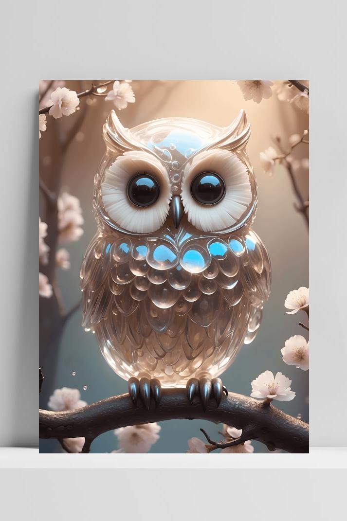 Kristallen Uil op 3mm aluminium dibond