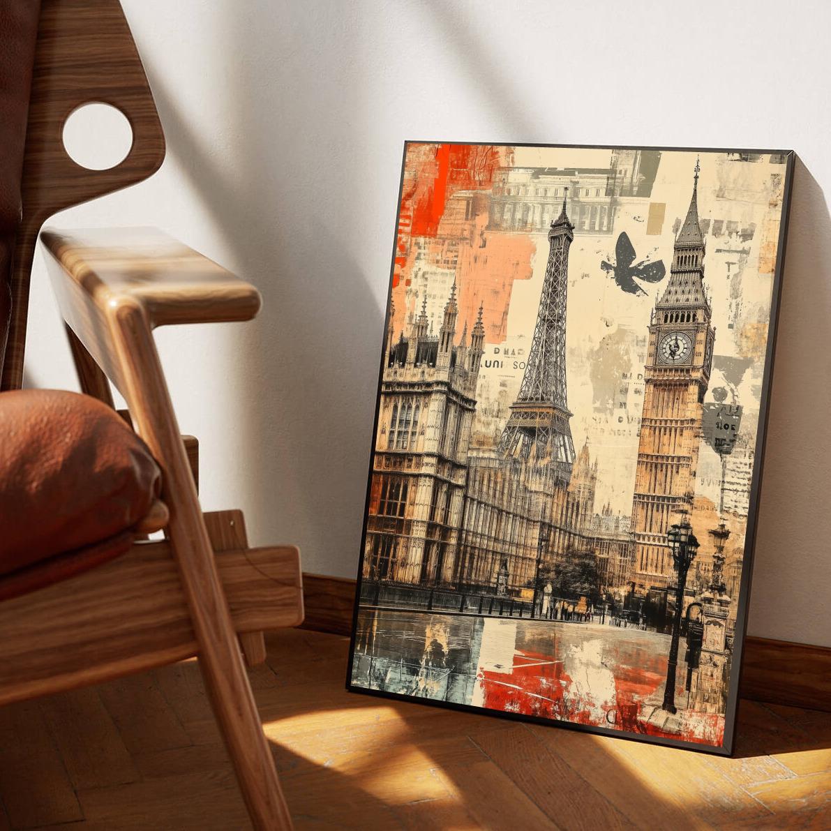 Europe Landmarks Eiffel Tower Big Ben poster sfeerbeeld 1