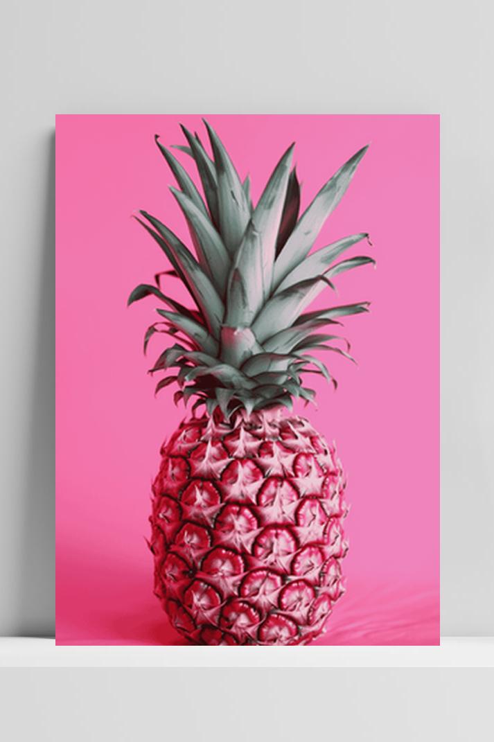 Roze Ananas op 3mm aluminium dibond