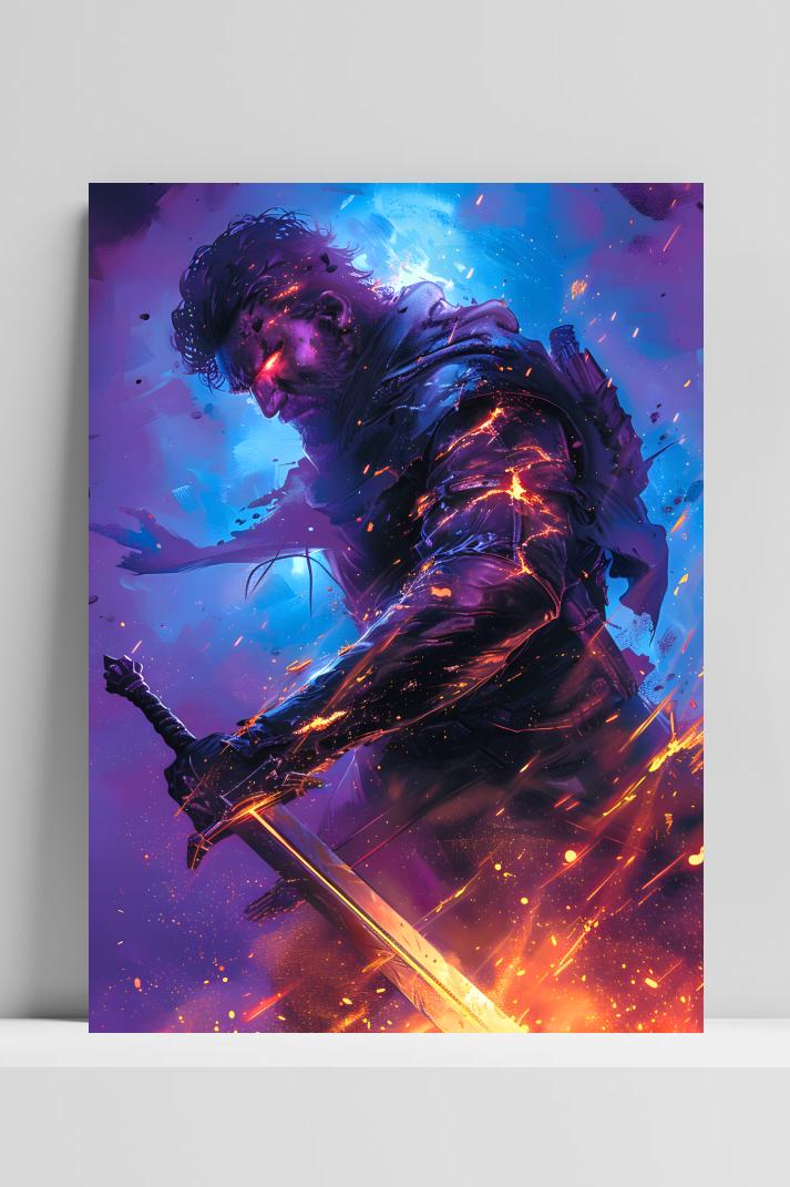 Fantasie Zwaardvechter op 3mm aluminium dibond