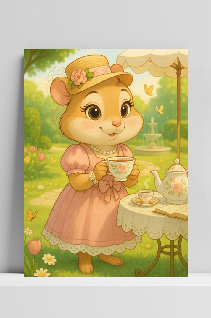 Chipmunk Tea Cartoon op 3mm aluminium dibond