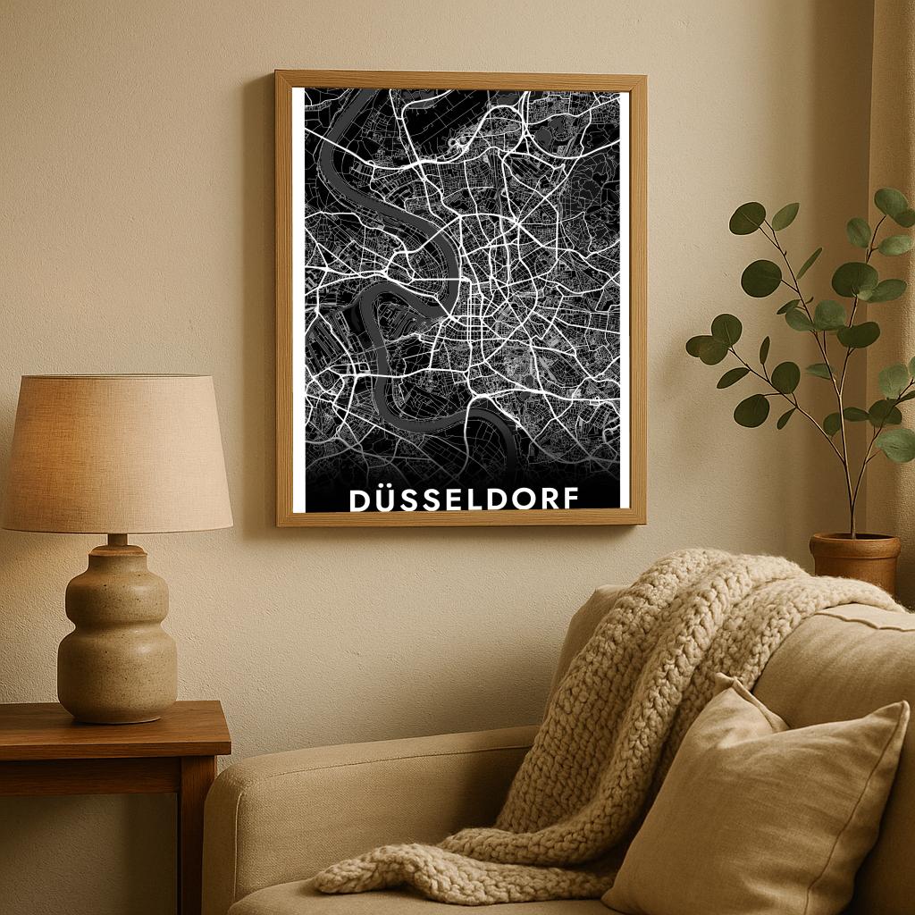 Düsseldorf Map Deutschland Black poster sfeerbeeld 2