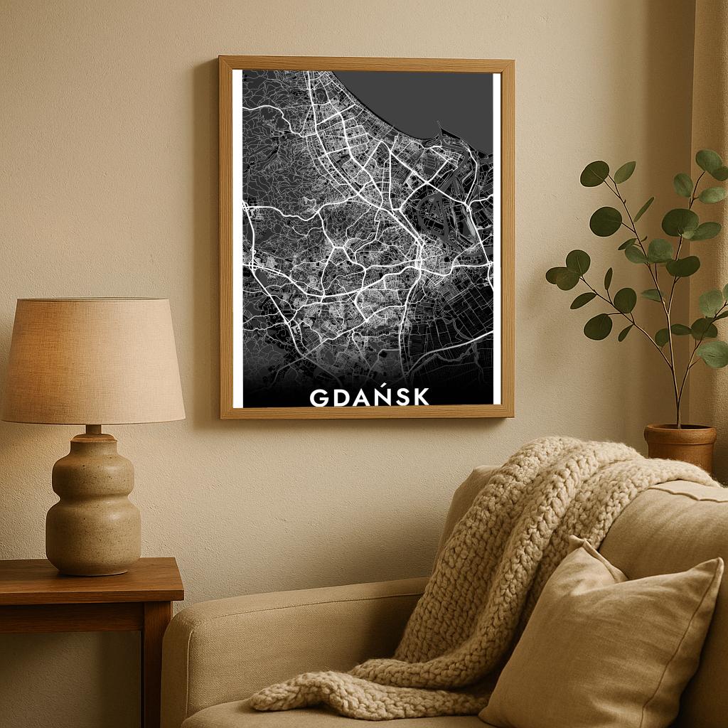 Gdańsk Map Polska Black poster sfeerbeeld 2