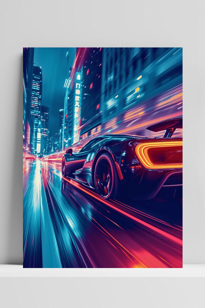 Sportauto Neon Stad op 3mm aluminium dibond