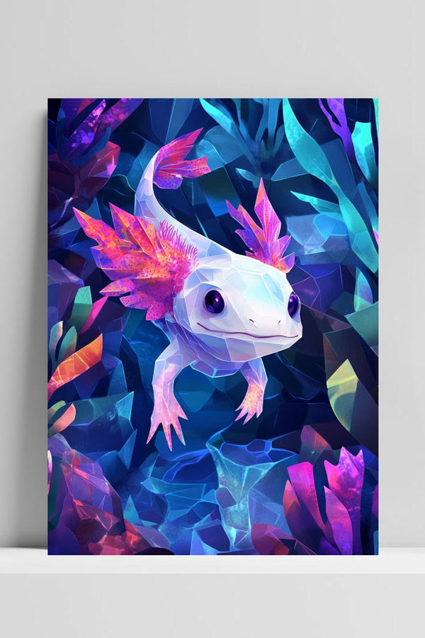 Póster Axolotl Coral Crystal Geometric
