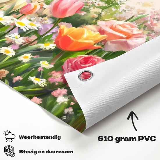 Tuinposter Bloemenveld materiaal-detail: 610 grams weerbestendig PVC-doek
