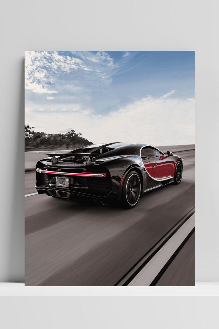 Zwarte Bugatti op 3mm aluminium dibond