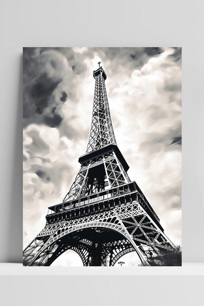 Eiffeltower Zwart Wit op 3mm aluminium dibond