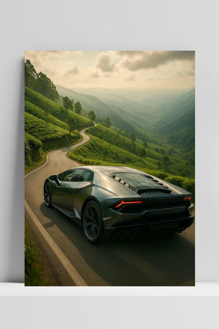 Sports Car Landscape op 3mm aluminium dibond