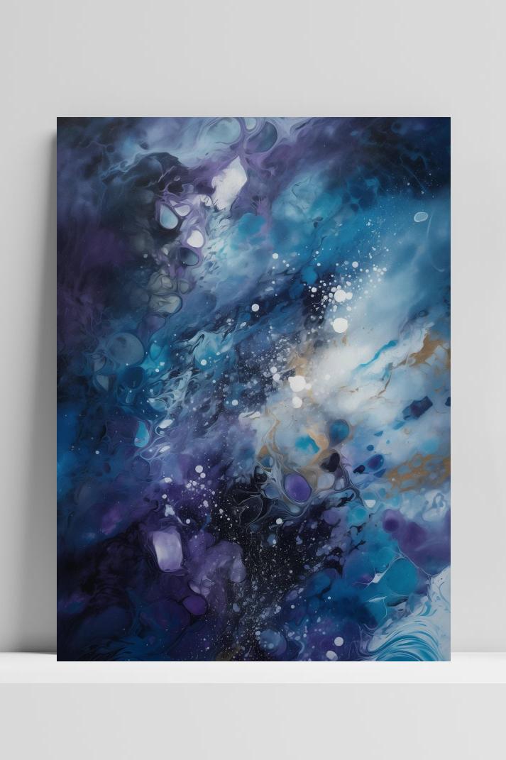 Abstract Aquarel Blauw op 3mm aluminium dibond