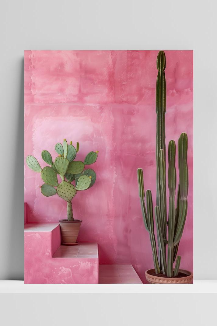 Cactus Roze Muur op 3mm aluminium dibond