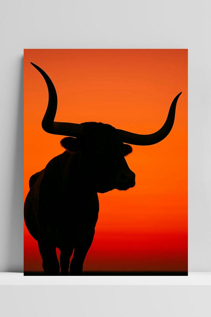 Bull Silhouette Sunset op 3mm aluminium dibond