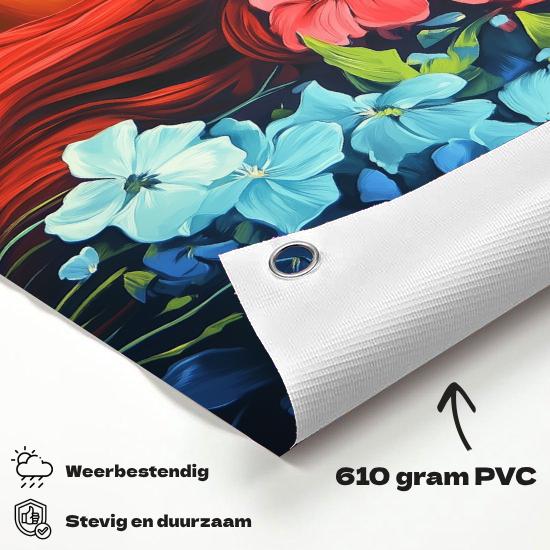 Tuinposter Bloemen Godinnen materiaal-detail: 610 grams weerbestendig PVC-doek