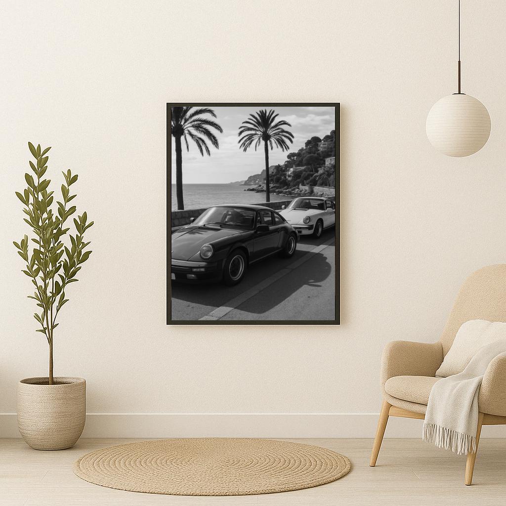 Sports Car Seaside B&W poster sfeerbeeld 2