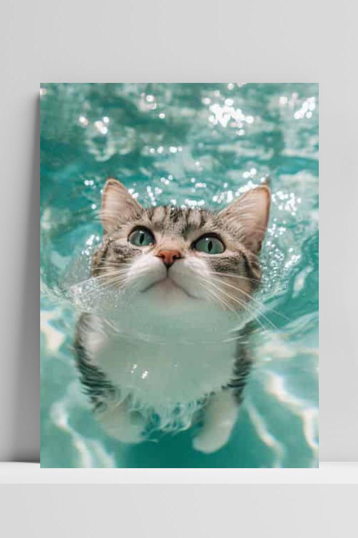 Kat Zwemmen op 3mm aluminium dibond