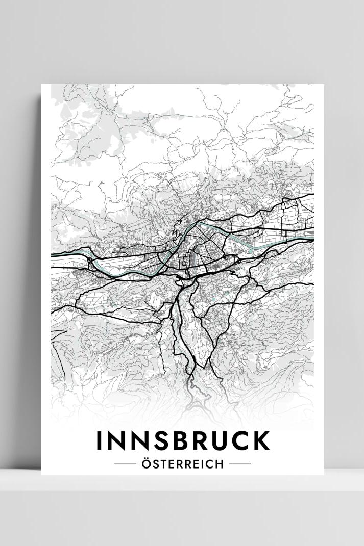Innsbruck Kaart Oostenrijk op 3mm aluminium dibond