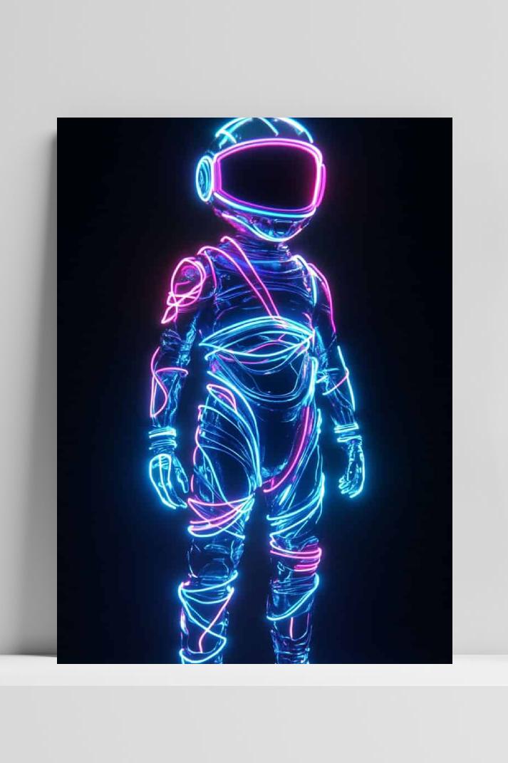 Neon Astronaut op 3mm aluminium dibond