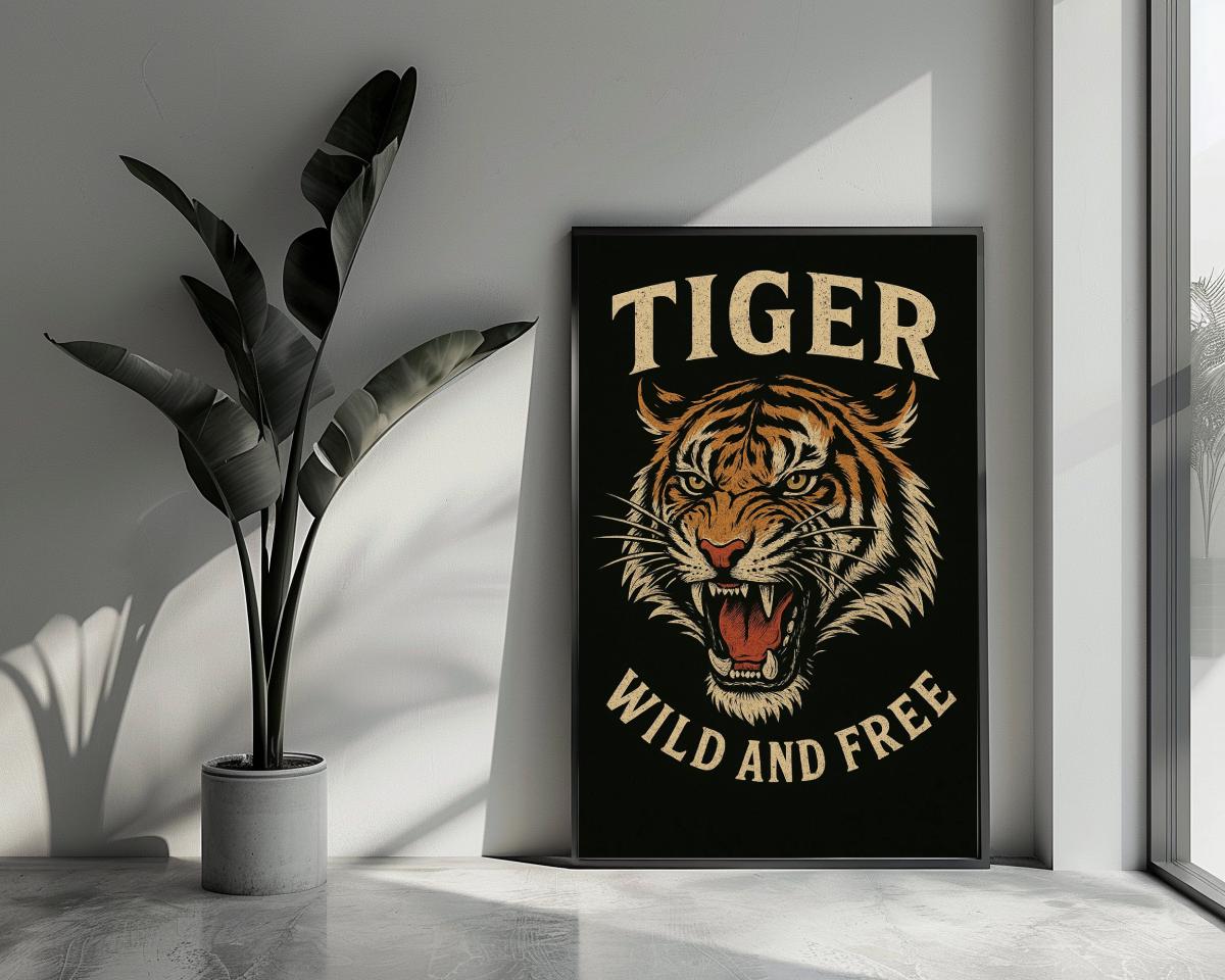 Tiger Wild And Free Text poster van 25 Artstreet