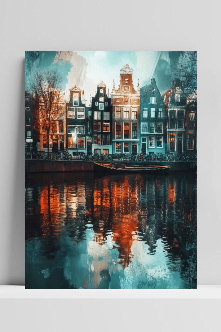 Amsterdam Gracht op 3mm aluminium dibond