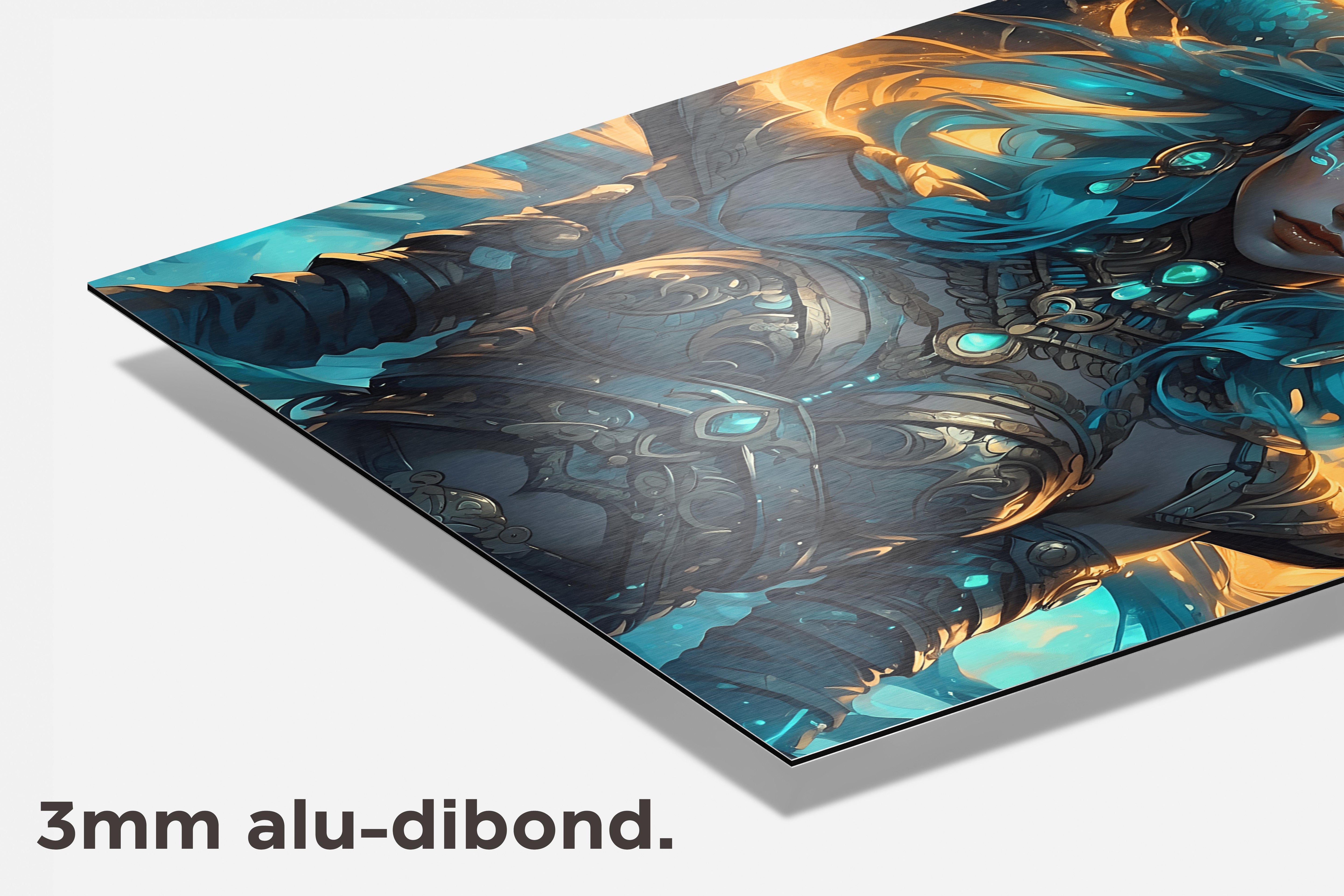 Anime Warrior Vrouw dibond detail