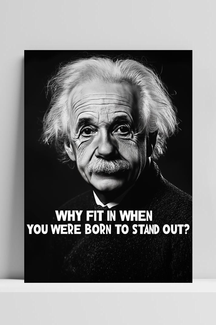 Albert Einstein op 3mm aluminium dibond