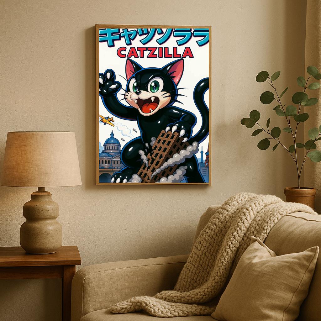 Catzilla Cartoon Text poster sfeerbeeld 2