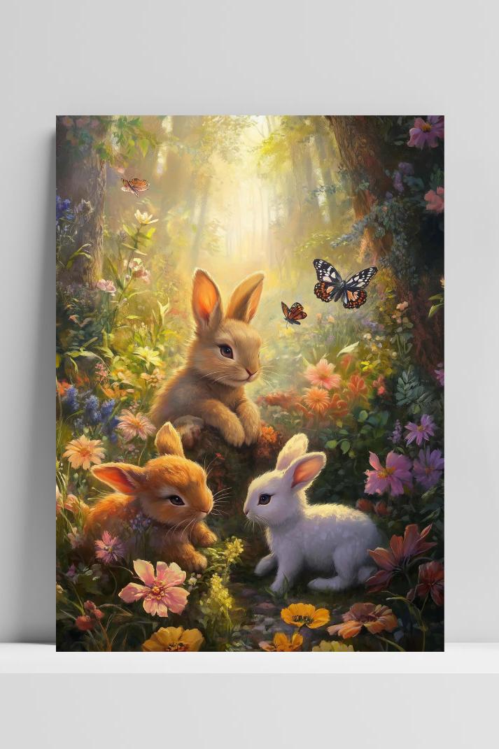 Rabbits Forest Aquarel op 3mm aluminium dibond
