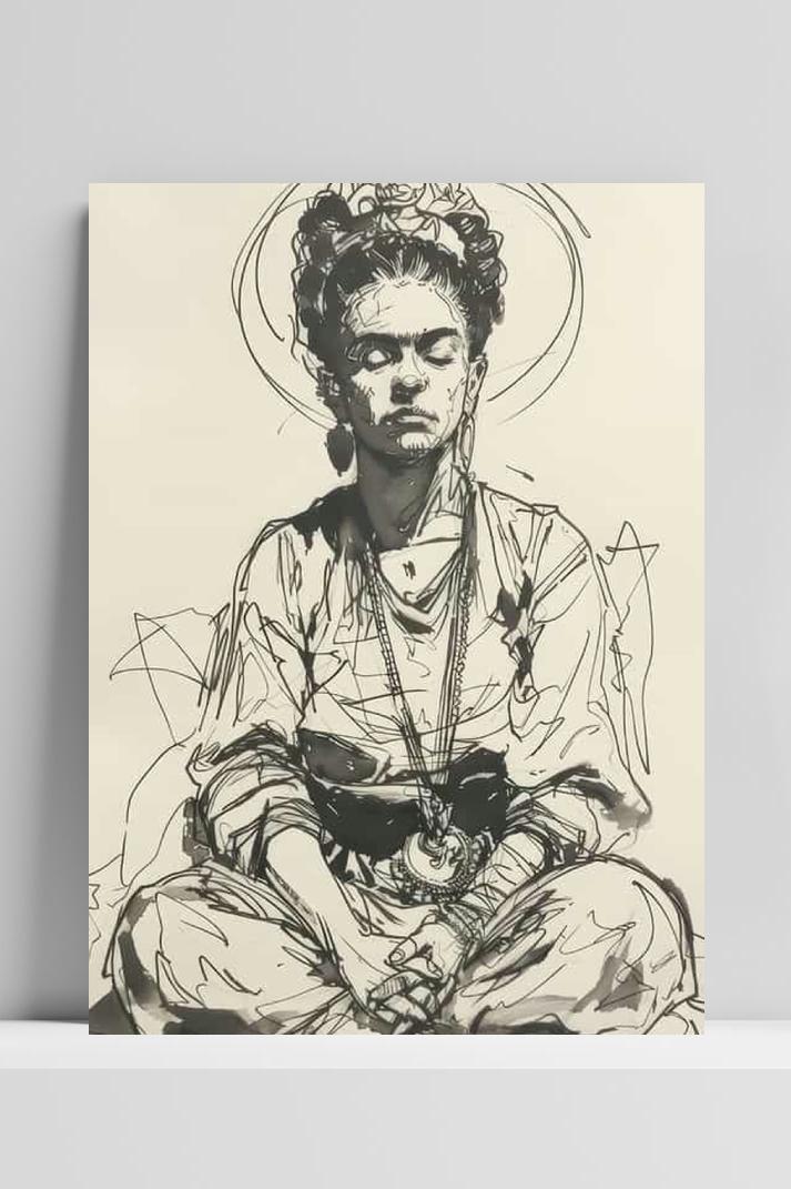 Frida Kahlo Tekening op 3mm aluminium dibond