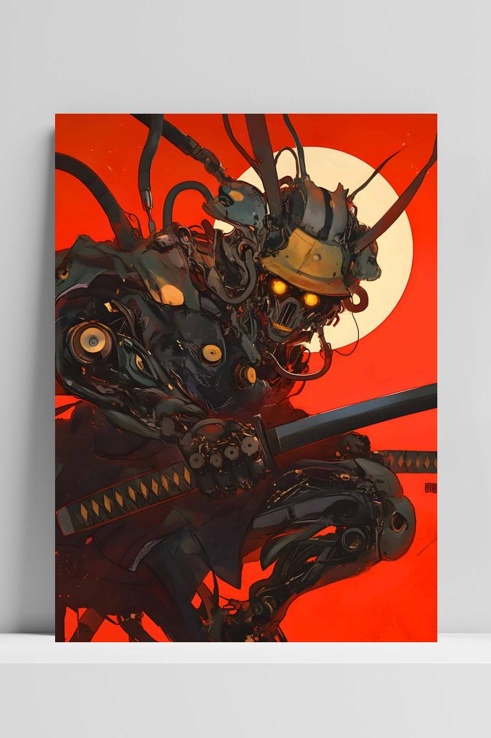 Robot Samurai op 3mm aluminium dibond