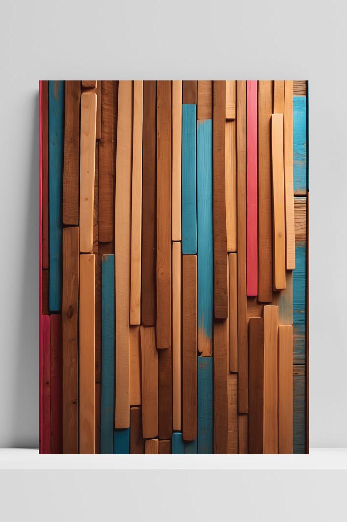 Houtstokjes Kunst Kleuren op 3mm aluminium dibond