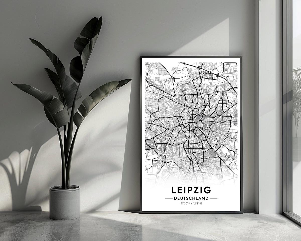 Leipzig Map Deutschland White poster van 25 Artstreet