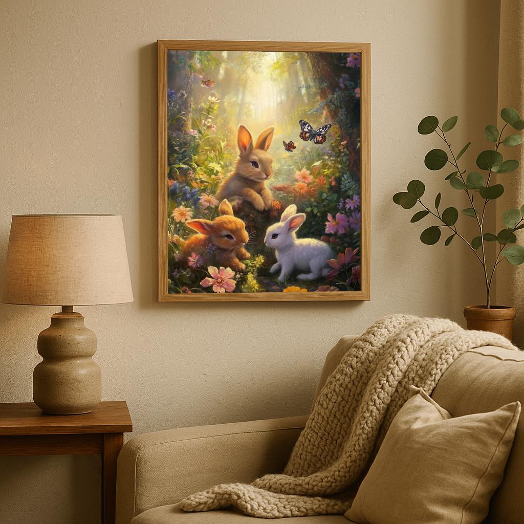 Rabbits Forest Aquarel poster sfeerbeeld 1