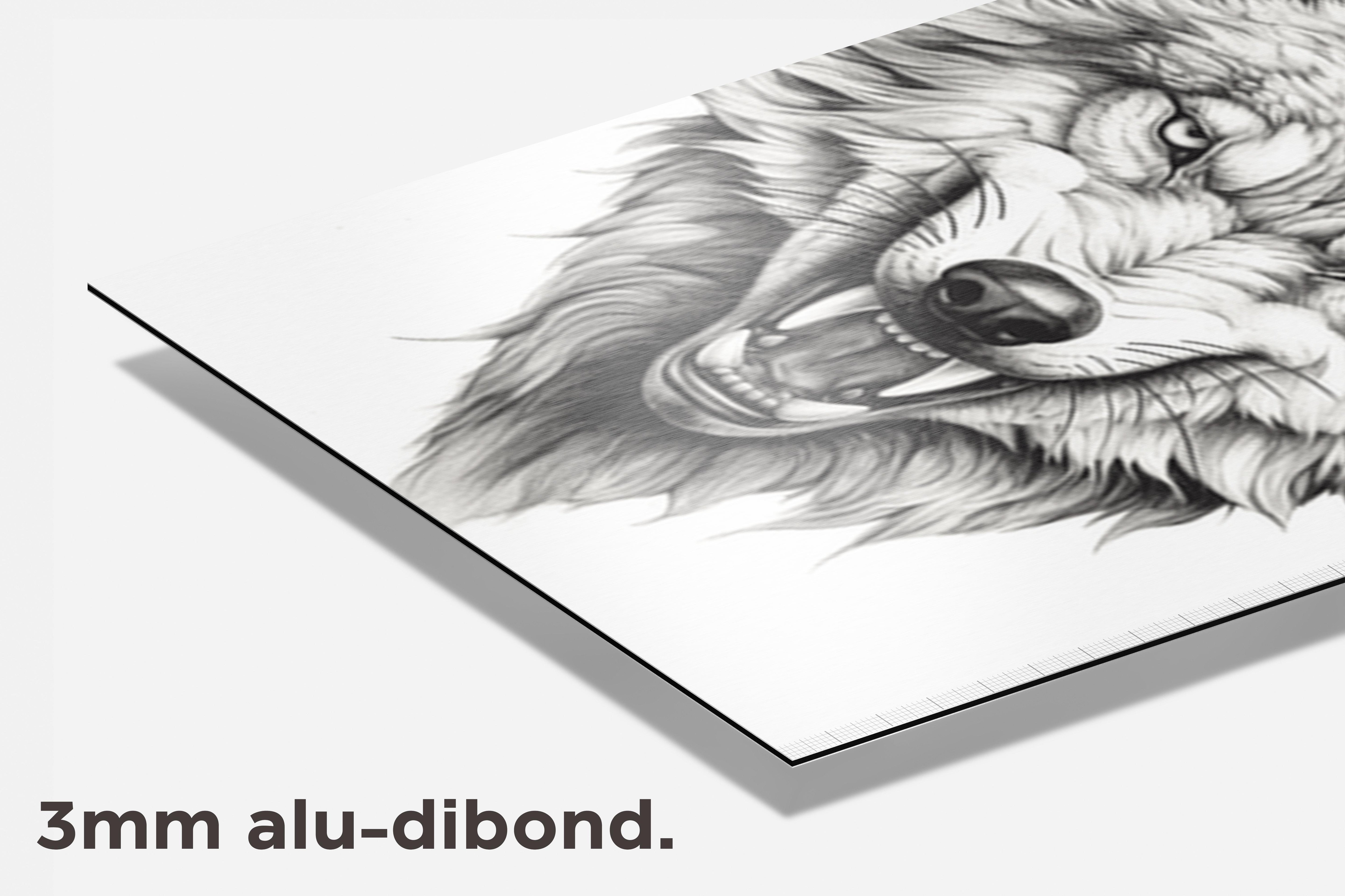 Boze Grijze Wolf dibond detail