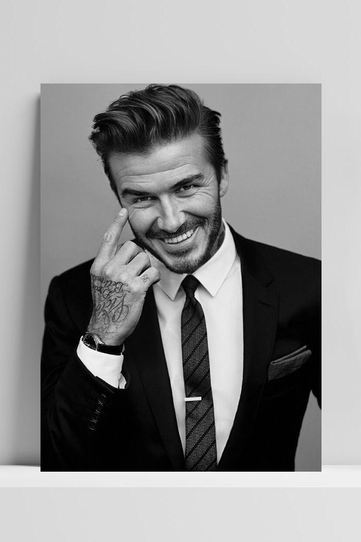 David Beckham Zwart Wit op 3mm aluminium dibond