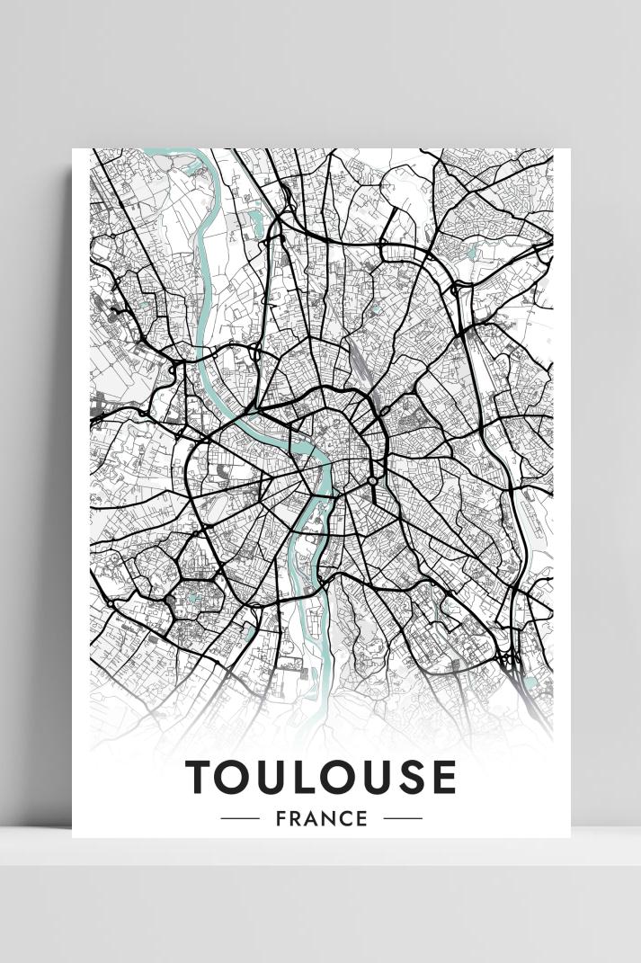 Toulouse Kaart Frankrijk op 3mm aluminium dibond