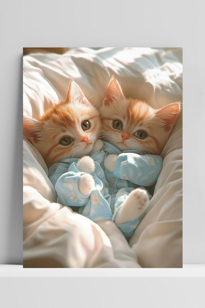 Tweelingkatten op 3mm aluminium dibond