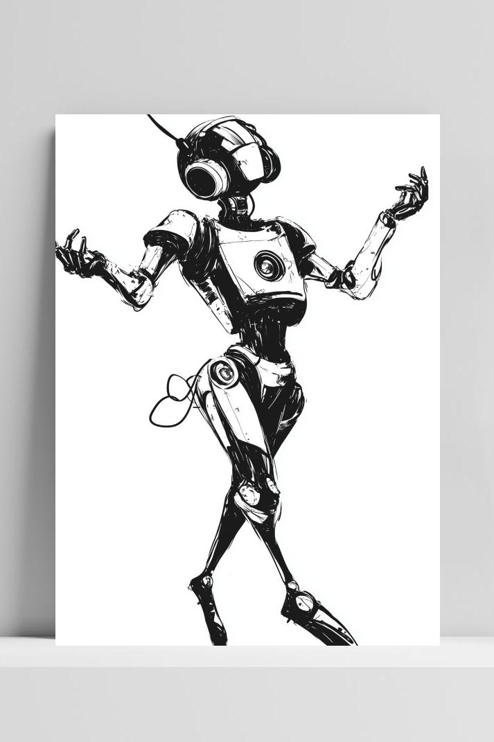 Robot Music B&W op 3mm aluminium dibond