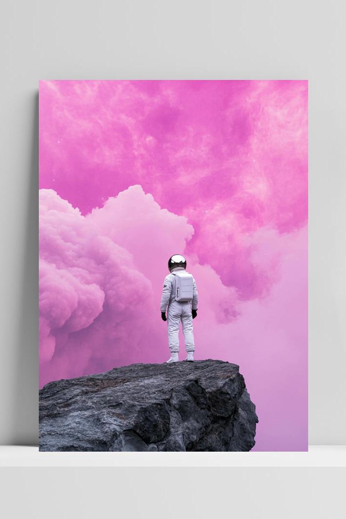 Astronaut Pink Clouds op 3mm aluminium dibond