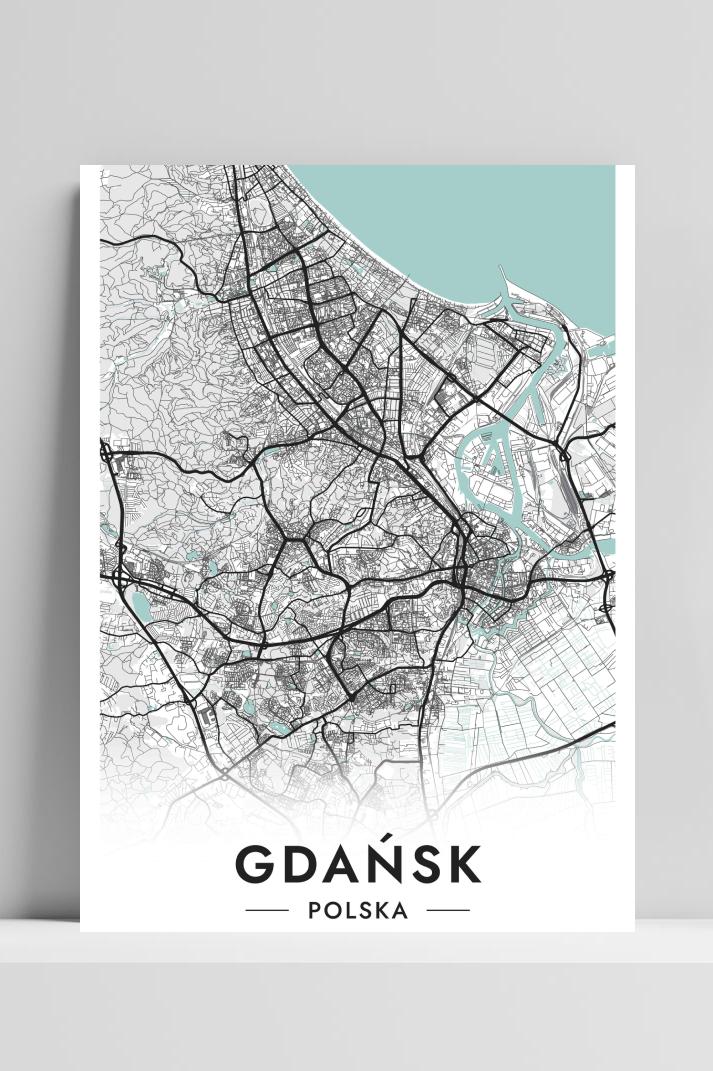 Gdańsk Kaart Polen op 3mm aluminium dibond